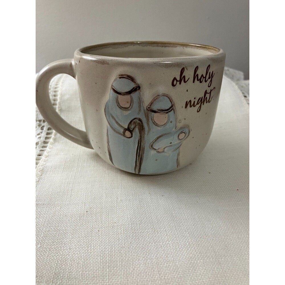Mud Pie Oh Holy Night Nativity Church Mug 15 Oz Hand Painted Stoneware Christmas